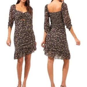 Revolve ASTR The Label Sweetheart Cutout Dress Medium Black Purple Ditsy Floral